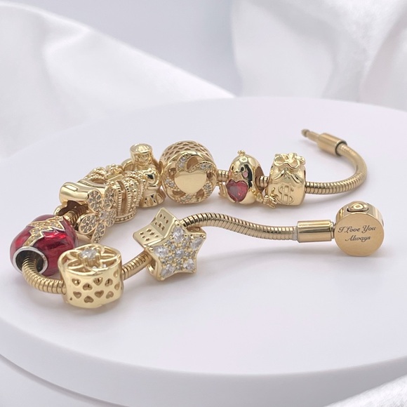 Linx Yellow Gold Snake Chain Bracelet with Gold Charms - Picture 1 of 5